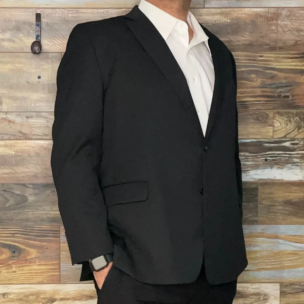 Stafford Classic Fit Wool Blend Black Double Vented Blazer Sport Jacket Size 48R